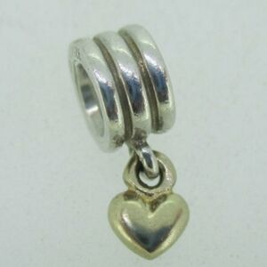 Sterling Silver & 14K Accent Pandora Dangle Heart Charm Bead